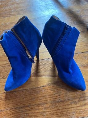 Electric Blue Faux Suede Heel Boots